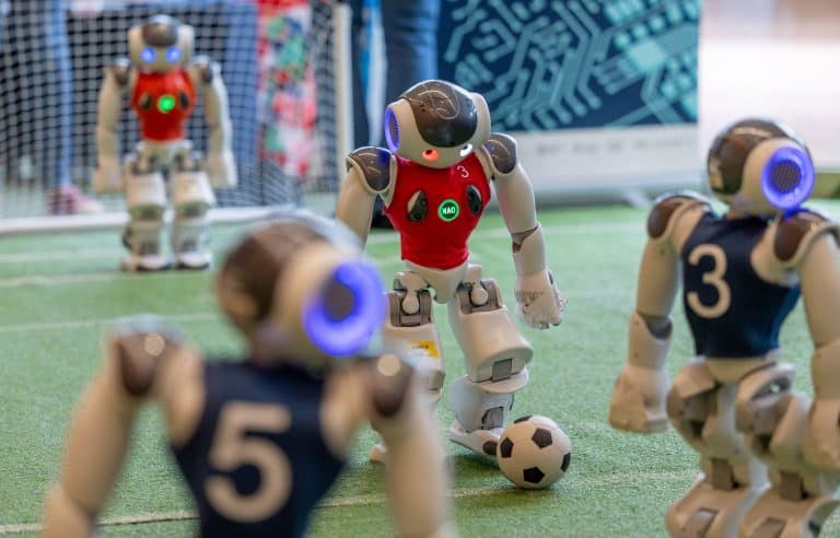 A Team of Nao Robots Play a Game of Soccer During the AI for Good Global Summit